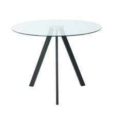 Modern Minimalist 39.2 " Round Glass Dining Table With Clear Glass Countertops And Black Metal Legs For Kitchen Dining And Living Room Set Of 1
