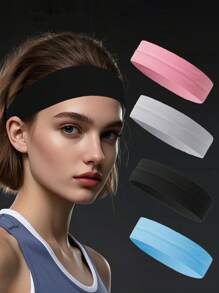 4 قطع / 3 قطع من أربطة الرأس البسيطة للاستخدام اليومي في اليوغا أو الجيم ، أربطة رأس للتمارين الرياضية والجري لامتصاص العرق ، قطع قماشية مرنة - متعدد الألوان - مشاهدة 1