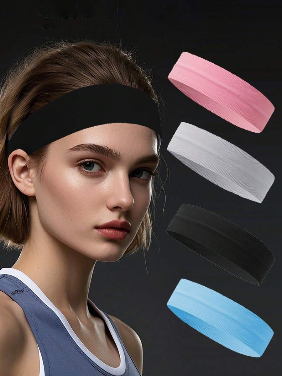 4 قطع / 3 قطع من أربطة الرأس البسيطة للاستخدام اليومي في اليوغا أو الجيم ، أربطة رأس للتمارين الرياضية والجري لامتصاص العرق ، قطع قماشية مرنة - متعدد الألوان - مشاهدة 1