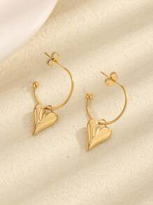 1 Pair Vintage Retro Simple Heart Stud Earrings, Non-Fading Fashion Jewelry Accessories For Women - Heart Ear Hook - View 5