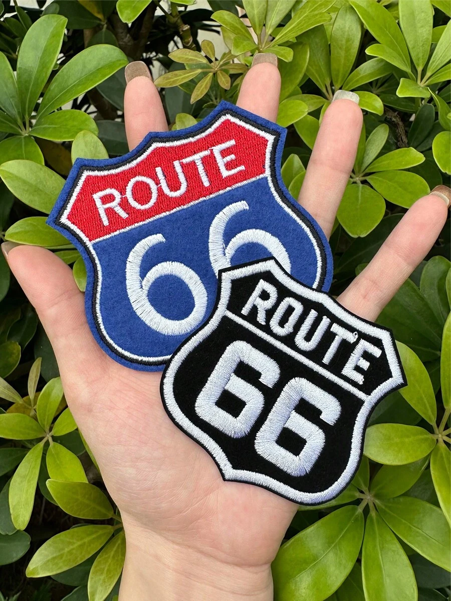 Vintage Route 66 Embroidery Patch, Classic American Road Sign Decorative Badge, Iron On Patch Suitable For DIY Hats, Clothing, And Accessories