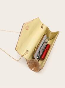 Rhinestone Jewelry Rhinestone Jewelry Set Sparkling Necklace Earrings Bracelet Set Elegant Women's Evening Dress Handbag Envelope Bag Handbag Sparkling Glitter Women's Handbag V-Shaped Metal Flip Bag Wedding Party Handbag Cocktail Party Wedding New Wallet Banquet Bag Evening Dress Women's Bridal Evening Dress Ball - Gold - View 11