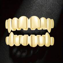 THATBOY 2pcs/Set Hip Hop Fashion Jewelry For Vampire Grillz 18K Golden Silvery Color Plated Braces Vampire Wolf Teeth Grills