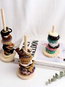 Creative & Practical Wooden Rope Hair Accessory Organizer Holder Display Rack For Scrunchies, Hair Ties, Flower Hairclips, Bracelets - Wood Color - View 11