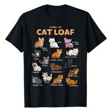 Types Of Cat Loaf Cute Kitten Kawaii Cats, Cat Lover T-Shirt Women's Plus Size Graphic Tee - 黑色 - 查看 1