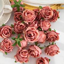 5/10 件人造烤玫瑰花头适用于春秋季婚礼花瓶，适用于家庭餐厅卧室装饰、节日生日派对配件、户外花园装饰