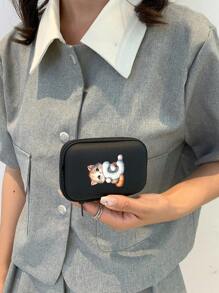 Cute Cartoon Animal Pattern Themed Alphabet A-Z Portable Mini Storage Bag, Waterproof And Shockproof Digital Pouch For Storing Initial, Name, Logo, Phone Charger, Data Cable, Zipper Storage Box, Wallet-Style Data Cable Storage Bag, Digital Pouch, Electronic Product Bag, Electronic Storage Device Data Cable Storage Bag, Wireless Earphones, Bluetooth Earphones, Suitable For Business, Travel, School, University, Office - Black - View 4