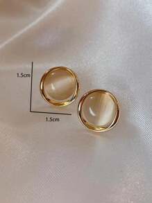 1 Pair Korean Minimalist Elegant Geometric Stone Stud Earrings, Suitable For Daily Wear