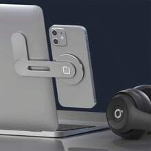 1pc Adjustable Aluminum Laptop Stand With Magnetic Phone Holder - Slim Foldable Side Mount Clip For I Phone & All Phones, Portable Computer Expansion Bracket