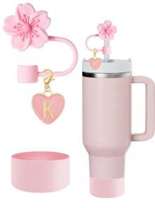 3 件/2 件/1 套心形和字母郁金香花吸管塞，硅胶郁金香花杯保护套带吸管塞，防摔防刮防滑可重复使用吸管套，适用于 10 毫米宽吸管，可爱字母装饰，适用于现代简约玻璃杯，母亲节礼物，返校用品 - 3pcs粉紅色 - 查看 24