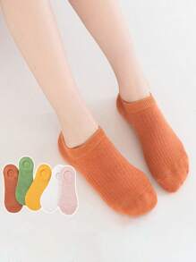 4 Pairs Children's Casual Plain Color Ankle Socks, Unisex Snug Fit Breathable Comfy Sweat-Absorbing Low Cut Ankle Socks-Suitable For Daily Use, Anti-Slip, Random Colors - Multicolor - View 9