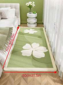 花朵图案绿色地毯，风格简约奢华，仿羊绒长条吸水防滑耐磨舒适客厅卧室床边地毯，适合四季家居使用，可水洗地毯 - 綠色 - 查看 7