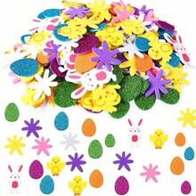 100 stuks paasfoamstickers - allerlei soorten ei-, konijn-, kip- en bloemontwerpen, geschikt voor knutselwerkjes, kaarten en decoratie van thuisfeestjes, patriottisch thema, geschikt voor kunststof, glas, stof, metaal, keramische oppervlakken, verjaardags- en vrijgezellenfeesten, geen elektriciteit, geen veren