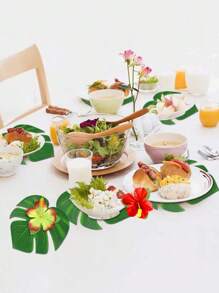 60件热带派对装饰品，包括热带棕榈叶、芙蓉花仿真叶，适用于夏威夷草裙舞派对、丛林海滩主题烧烤生日派对餐桌装饰。仿真棕榈叶可用于夏威夷丛林主题派对、海滩生日派对、桌面和墙面装饰、户外烧烤、绿色植物装饰。 - 彩色 - 查看 3