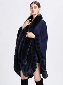 1pc Women Faux Fur Trimmed Windproof Warm Shawl Cloak, Fashion Elegant Plus Size Poncho For Daily, Air-Conditioned, Party And Holiday Wear For Dress - Multicolor Four Seasons Shawl - View 5