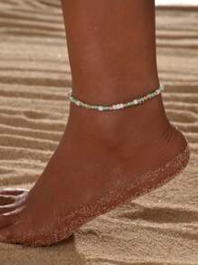 2pcs Bohemian Style Colorful Shell Acrylic Luminous Handmade Braided Adjustable Anklet Set For Women - Green - View 3