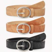 1pc Fashionable Casual Oval Metal Buckle Belt, Versatile For Jeans, Minimalist PU Leather Student Decoration Belt For Women Fall, Autumn, Halloween - Multicolor - View 5