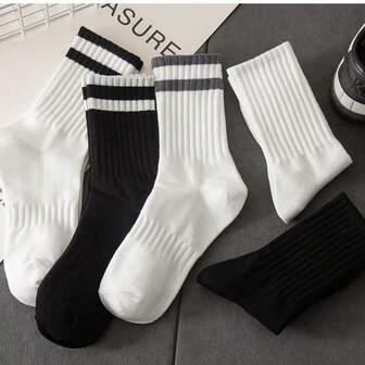 4 par herrstrumpor till mitten av vaden, höst-/vintersportsstrumpor, andningsbara, luktresistenta, korta strumpor, dubbla randiga basketstrumpor med långa rör