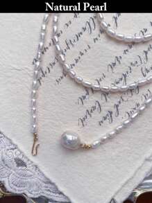 1pc Multi-Layer Natural Pearl Necklace, White, Long, Fashion & Personalized Style, Suitable For Daily Wear And Gifting