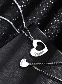 母亲节不锈钢母女镂空心形吊坠小众珠宝