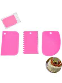 3 件套玫瑰红可重复使用蛋糕装饰刮刀套装 - 刮刀、梳子和抹刀，适用于面包、奶油、披萨