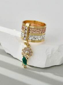 1 pieza Anillo artesanal de Tadeo de tres colores con colores de gemas aleatorios, adecuado para uso diario y de fiesta para damas, regalo ideal para amigas y mejores amigas