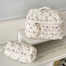 Elephant Print Cosmetic Bag, Soft Canvas Zipper Pouch, Large Capacity Toiletry Organizer For Home, Travel And Daily Use - Multicolor - View 6