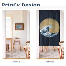 Tenda decorativa in stile asiatico con motivo di grandi onde, di colore blu indaco, fresca e divertente, adatta come divisorio per privacy, armadio, porta della cucina