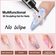 3D 指甲油 - 美甲雕刻凝胶指甲胶 15g 免擦拭透明凝胶抛光剂，用于指甲设计和 DIY 美甲，用于绘画、造型、雕塑和装饰