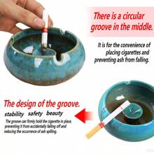 Ceramic Ashtray With Lid, Indoor Or Outdoor Smoke-Free And Windproof Ashtray, Terrace Desktop Office Smoked Ash Rack, Desktop Home Office Decorative Ashtray, Holiday Gift Gifts Birthday Graduation - Multicolor - View 9