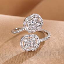 1pc Fashionable Creative Open Ring For Women, Inlaid Synthetic Cubic Zirconia, Suitable For Dates/Parties, A Classic & Versatile Accessory