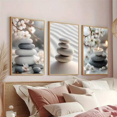 3pcs/Set Simple And Stylish Modern Zen Photo Wall Art Canvas Prints, Artistic Modern Aesthetic Decoration, Suitable For Living Room, Bedroom, Bathroom, Office, Corridor, Kitchen Wall Decoration, Home Decoration Gift, No Frame Gifts Birthday Graduation