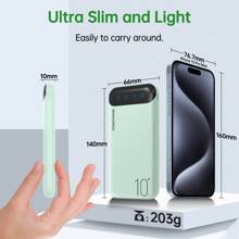2-Pack Portable Charger 10000mAh, Slim USB C Input And Output Power Bank With LED Display Lightweight External Battery Pack Compatible For IPhone 14/13/12, Etc - 綠色*2 - 查看 4