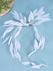 1 件装儿童羽毛发夹流苏汉服伴娘配饰新娘头饰 - 白色 - 查看 2