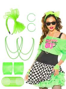 D EXCEED 6 PCS 1920s Costume Accessories For Women Neon Lace Bow Hairband Circle Earrings Artificial Bead Necklace Bracelet Fishnet Gloves Bride Weddings Masquerade Decorations Gifts Prom - Multicolor - View 10