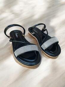 2 Pzas Sandalias en color negro y nude, sandalia estilo romana con brillos para dama, sandalias resistentes y de buena calidad, Sandalias antiderrapante