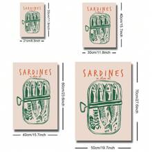 1pc Unframed Green Vintage Sardine Fish Wall Art Print - Retro Kitchen Decor Poster For Seafood Restaurant, Bar Cart, Modern Home - Minimalist Painting For Living Room & Dining Room Decorations - Multicolor - View 4