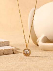 1 pieza Delicado y elegante colgante de dije de acero inoxidable chapado en oro de 18k con gota de agua en forma de corazón, decorado con perlas y rhinestones, collar de joyería adecuado para uso diario de damas, vacaciones, citas, compromiso, baile de graduación, San Valentín, Tanabata, regalo para mamá, el Día de la Madre