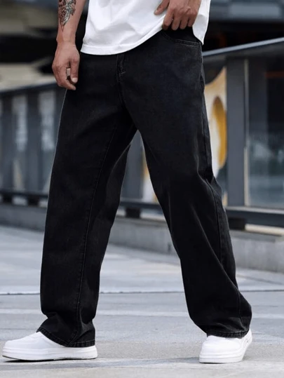 1pc Men's Street Style Loose Fit Casual Washed Straight Leg Jeans, Korean Fashion, Versatile