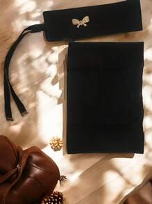 1 Khăn voan voan trơn màu có trang trí nơ cài áo, khăn che mặt mềm mại, khăn trùm đầu Niqab kiểu Ả Rập bảo thủ, thích hợp sử dụng hàng ngày, màu đen dùng cho trang phục - màu đen - Xem 1