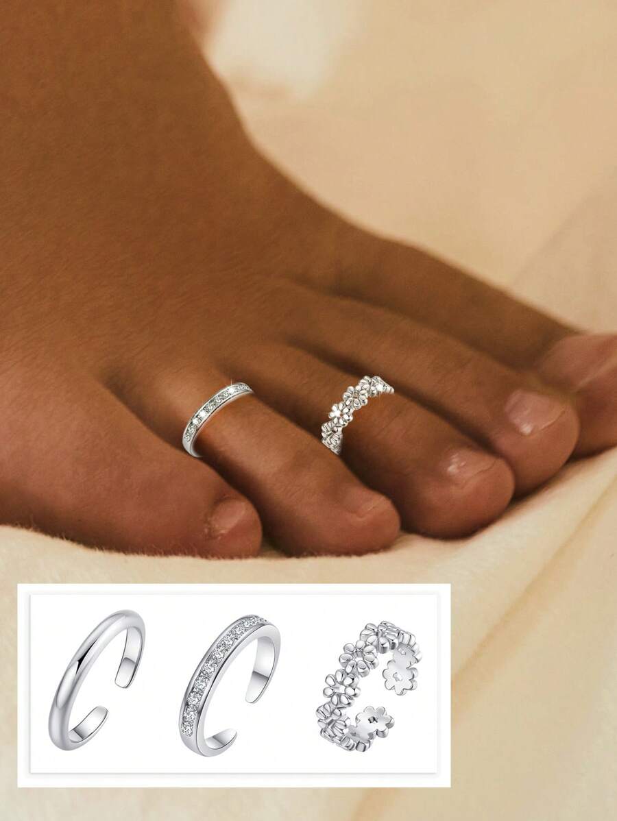 A 925 Sterling Silver Minimalist Toe Rings Lightweight Simple Antique Open Adjustable Toe-Rings Beach Foot Jewelry