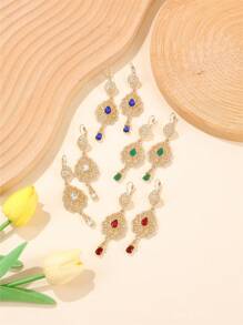 一对复古宫廷风耳环，沙特阿拉伯新娘时尚耳环，适合婚礼、派对、节日礼物和情人节配饰。 - 彩色 - 查看 5