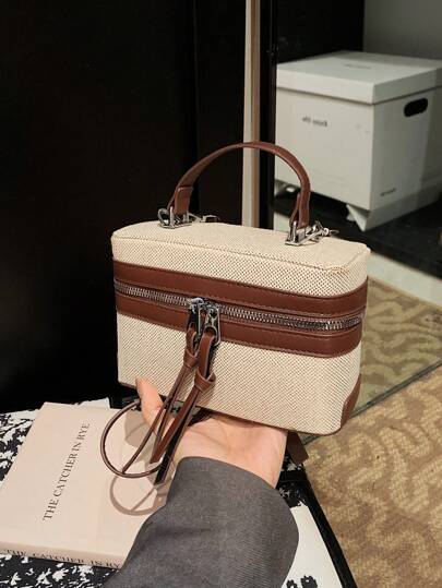 ZA Cross-Border New Handwoven Straw Women's Bag, 2026 New Niche High-Quality Makeup Box Bag, Mini Lipstick Bag, Shoulder Crossbody Bag, Summer