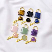 1PC Natural Crystal Gemstone Lovers Lock Key Pendant Love Shape Energy Necklace Jewelry Reiki Beloved Female Valentine's Day Gift - Couple Lock - View 1