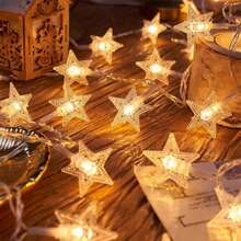 1pc 20-LED Warm White Star String Lights, Battery Powered Fairy Lights For Indoor Use, Suitable For Party, Wedding, Holiday Decor, Girls Birthday, Bedroom, Garden Decor