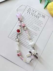 Pink Flower Lariat Phone Lanyard With Bow - Pink - View 5