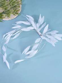 1 件装儿童羽毛发夹流苏汉服伴娘配饰新娘头饰 - 白色 - 查看 4