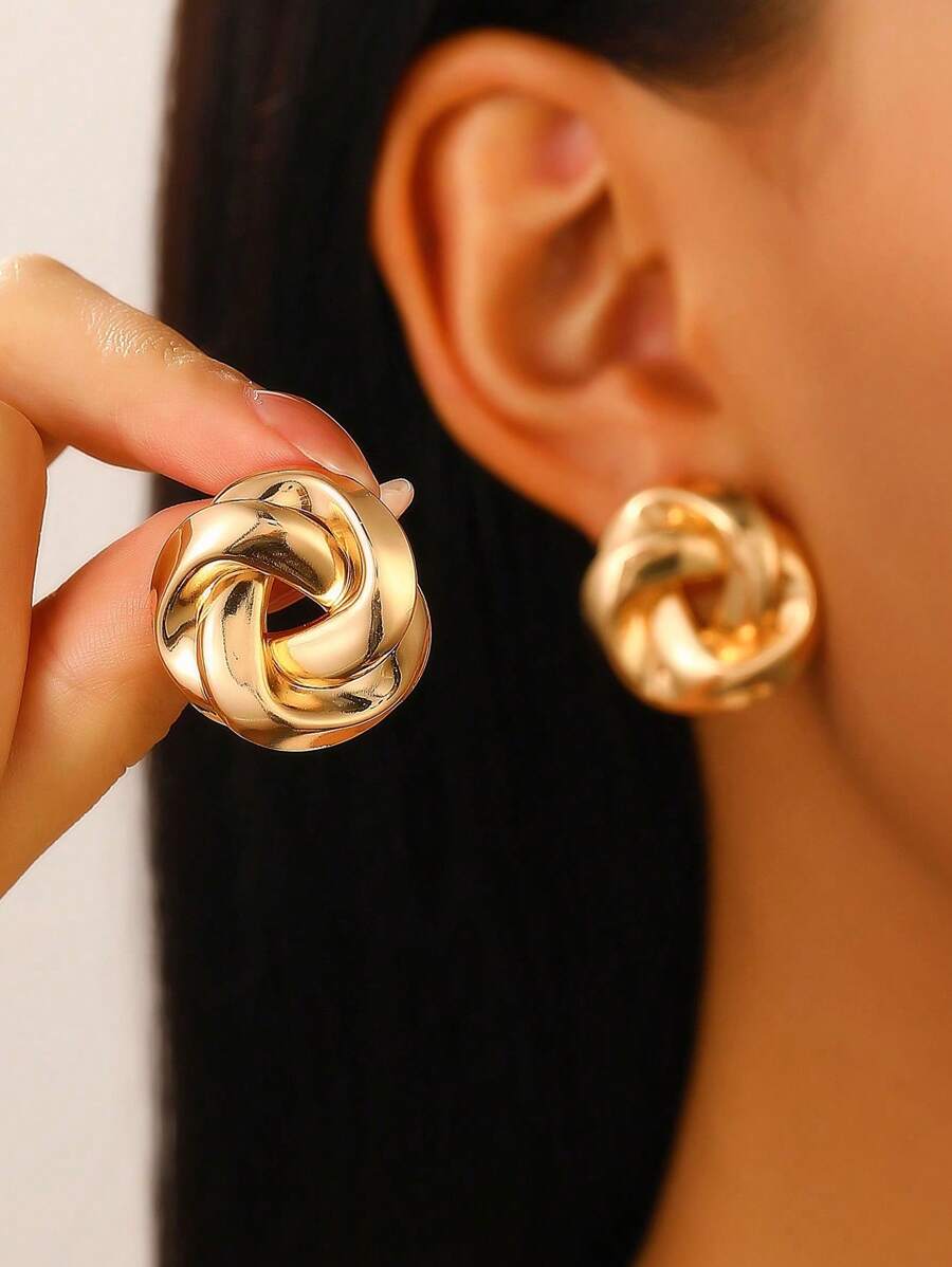 1 对复古夸张金属扭曲几何耳环，适合女性日常佩戴、节日、派对和礼物 - 金黃色 - 查看 1