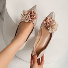 Flat Slip-On Pointed Toe Floral Summer Slip-On Shoes For Dresses - Apricot - View 7