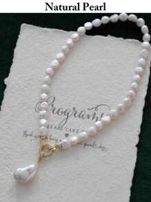 1pc Fashion Asymmetrical Baroque Pearl Necklace, Natural White Baroque Pearl Pendant Necklace, Stylish & Unique For Daily Wear, Holiday Gift